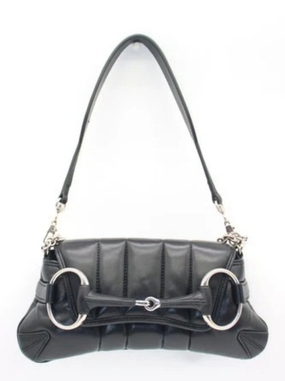 Gucci Quilted Lambskin Leather Small Horsebit Chain Shoulder Bag - Black